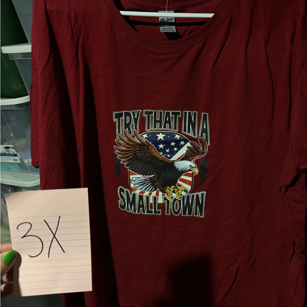 Gildan Maroon T-Shirt with Eagle and Flag Design